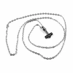 Fort Tempus Silver-Tone & Black Stainless Steel Thor's Hammer Cable Chain Necklace -MEN NECKLACES shop 9 2 3 4