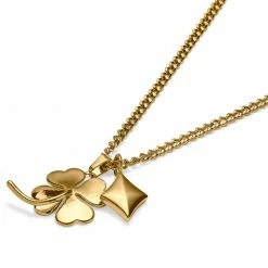 Seizmont Ace | Gold-tone 4-leaf Clover & Diamond Double Pendant Necklace -MEN NECKLACES shop 9 3.a5bdc83785b647f5b2c9b88c45f8547e