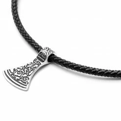 Fort Tempus Black Leather With Silver-Tone Stainless Steel Norse Axe Necklace 9 Fort Tempus Black Leather With Silver-Tone Stainless Steel Norse Axe Necklace -MEN NECKLACES shop 9 3 138