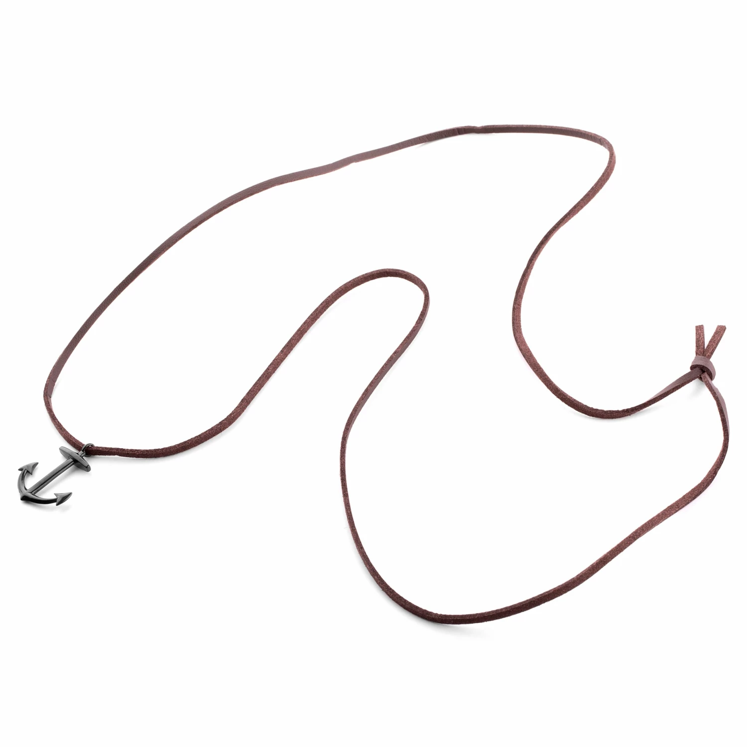 Lucleon Brown Leather With Black Stainless Steel Anchor Necklace 5 Lucleon Brown Leather With Black Stainless Steel Anchor Necklace - Image 3