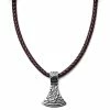 Fort Tempus Brown Leather With Silver-Tone Stainless Steel Norse Axe Necklace -MEN NECKLACES shop 9 4 82