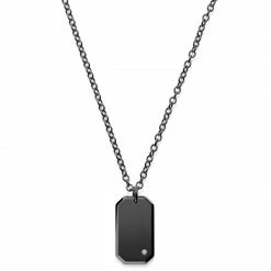 Lucleon Black Stainless Steel & Zirconia-Studded ID Dog Tag Cable Chain Necklace