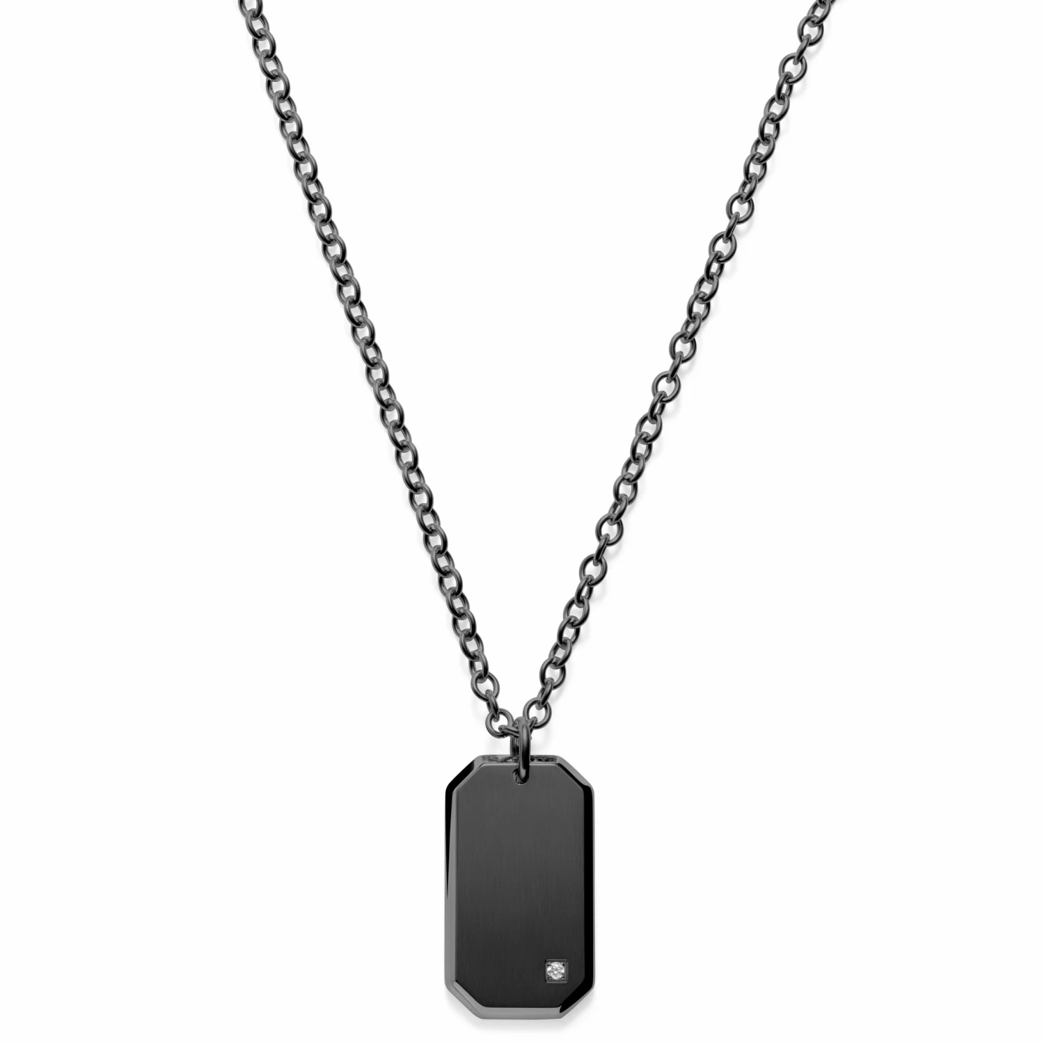 Lucleon Black Stainless Steel & Zirconia-Studded ID Dog Tag Cable Chain Necklace 3 Lucleon Black Stainless Steel & Zirconia-Studded ID Dog Tag Cable Chain Necklace
