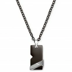 Lucleon Black & Silver-Tone Stainless Steel Dog Tag Cable Chain Necklace