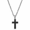 Lucleon Silver-Tone Stainless Steel & Black Carbon Fibre Inlay Cross Necklace -MEN NECKLACES shop agtukgujyh