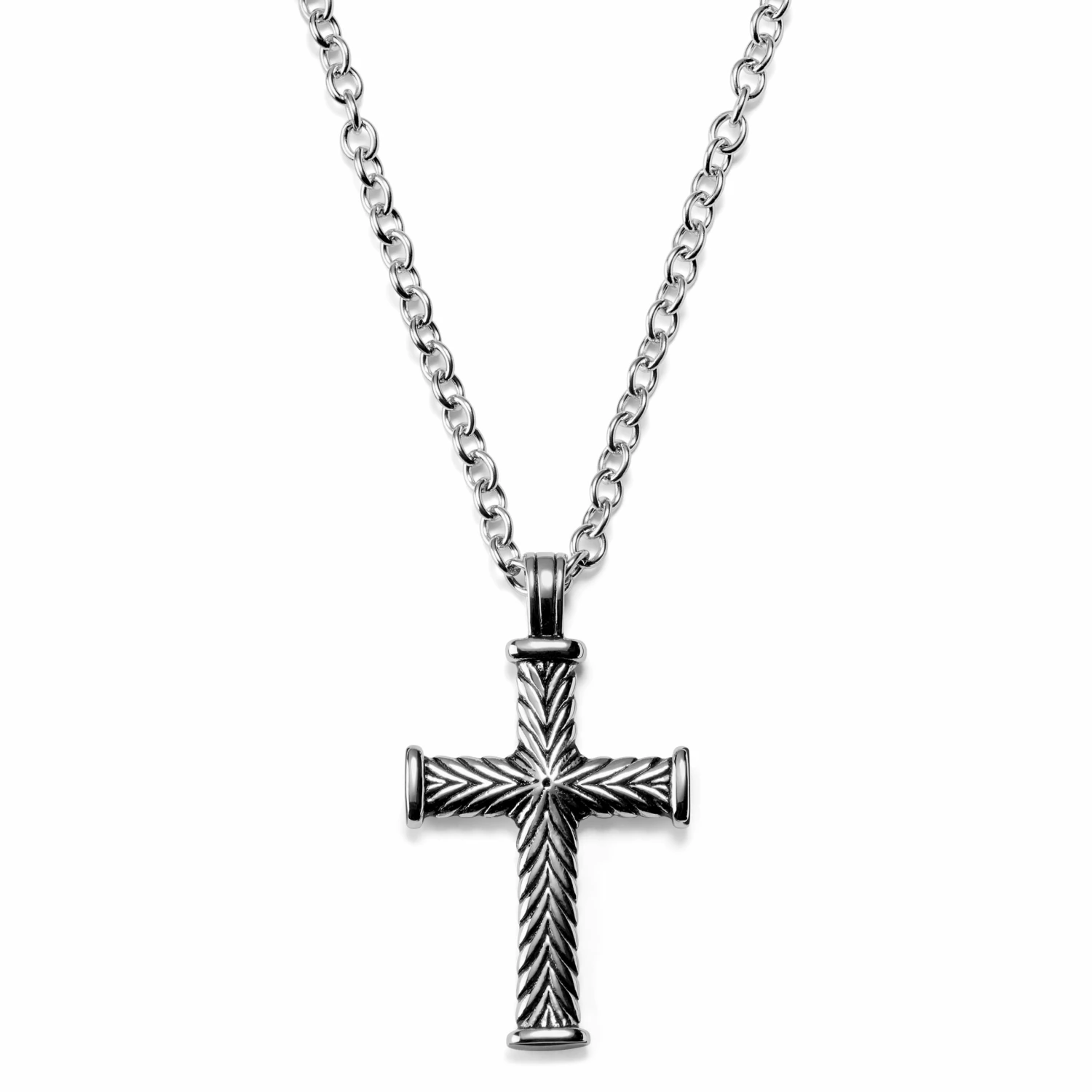 Lucleon Silver-Tone Stainless Steel With Leaf Cross Cable Chain Necklace 3 Lucleon Silver-Tone Stainless Steel With Leaf Cross Cable Chain Necklace