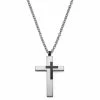 Lucleon Silver-Tone & Black Stainless Steel Cross Cable Chain Necklace -MEN NECKLACES shop ahlvbjgvk