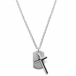 Lucleon Silver-Tone Stainless Steel Dog Tag & Cross Cable Chain Necklace -MEN NECKLACES shop ahvgilgu