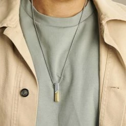 Arkai Rico | Silver-Tone Stainless Steel With Silver- & Gold-Tone Rectangular Box Chain Necklace -MEN NECKLACES shop ak ricocollection nathan necklace 1x1 14rrrr