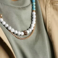 Arkai Rico | Gold-Tone With Imperial Jasper & White Turquoise Necklace Set -MEN NECKLACES shop ak ricocollection nathan necklace 1x1 4