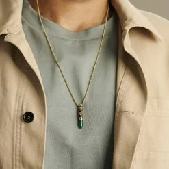 Arkai Rico | Gold-Tone Skull & Green Onyx Bullet Box Chain Necklace -MEN NECKLACES shop ak ricocollection nathan necklace 1x1 7