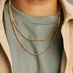 Arkai Rico | 3 mm Rose Gold-Tone Stainless Steel Double Layered Curb Chain Necklace 10 Arkai Rico | 3 mm Rose Gold-Tone Stainless Steel Double Layered Curb Chain Necklace -MEN NECKLACES shop ak rico collection model5745 r