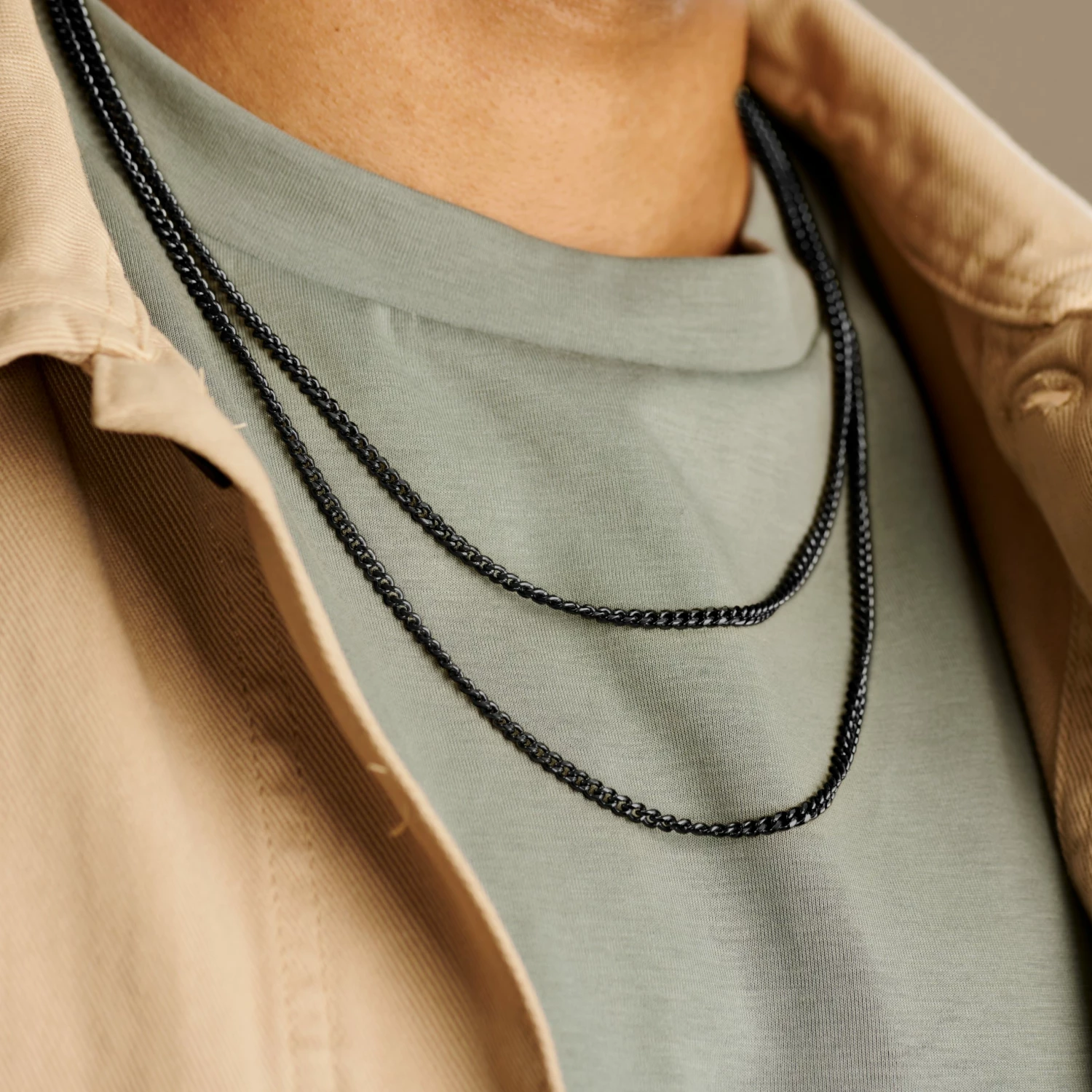 Arkai Rico | 3 mm Black Stainless Steel Double Layered Curb Chain Necklace 4 Arkai Rico | 3 mm Black Stainless Steel Double Layered Curb Chain Necklace - Image 2