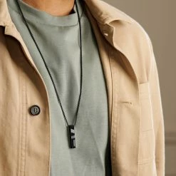 Arkai Rico | Black Stainless Steel Rectangular Box Chain Necklace -MEN NECKLACES shop ak rico collection model5767 b