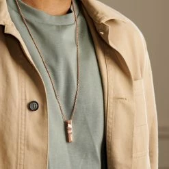 Arkai Rico | Rose Gold-Tone Stainless Steel Rectangular Box Chain Necklace -MEN NECKLACES shop ak rico collection model5767 r