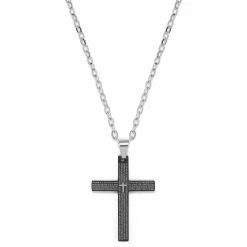 Fort Tempus Silver-Tone Stainless Steel Small Black Cross Cable Chain Necklace -MEN NECKLACES shop anjkds
