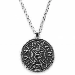 Lucleon Silver-Tone Stainless Steel Viking Coin Cable Chain Necklace