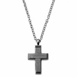 Lucleon Silver-Tone Cross Necklace with Geometric Pattern