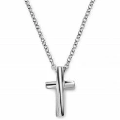 Lucleon Silver-Tone Stainless Steel Curvy Cross Cable Chain Necklace