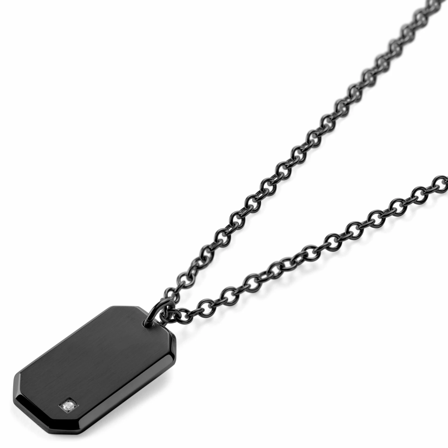 Lucleon Black Stainless Steel & Zirconia-Studded ID Dog Tag Cable Chain Necklace 4 Lucleon Black Stainless Steel & Zirconia-Studded ID Dog Tag Cable Chain Necklace - Image 2