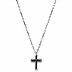 Lucleon Silver-Tone Stainless Steel With Smooth Black Cross Cable Chain Necklace 10 Lucleon Silver-Tone Stainless Steel With Smooth Black Cross Cable Chain Necklace -MEN NECKLACES shop bgfvgljh