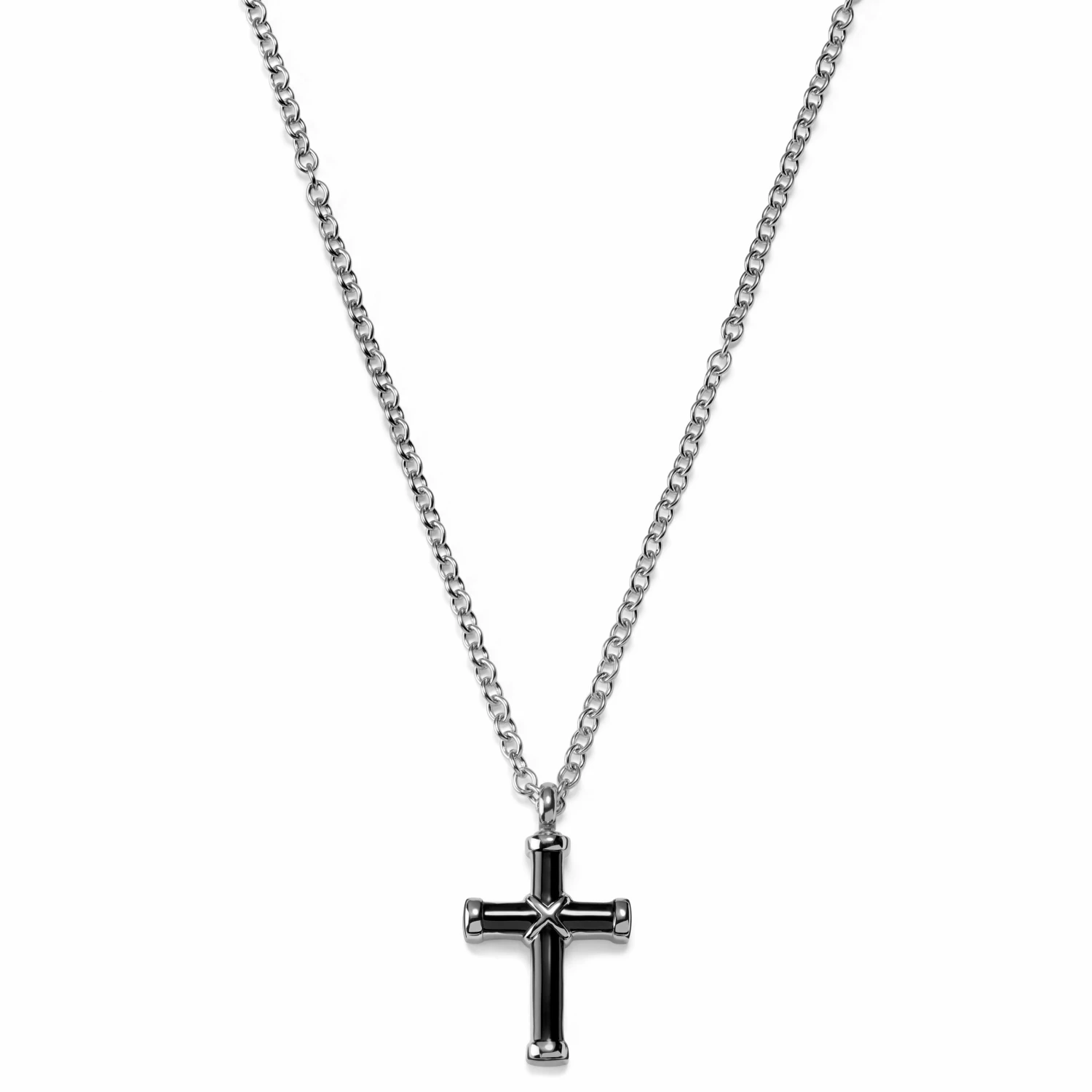 Lucleon Silver-Tone Stainless Steel With Smooth Black Cross Cable Chain Necklace 5 Lucleon Silver-Tone Stainless Steel With Smooth Black Cross Cable Chain Necklace - Image 3