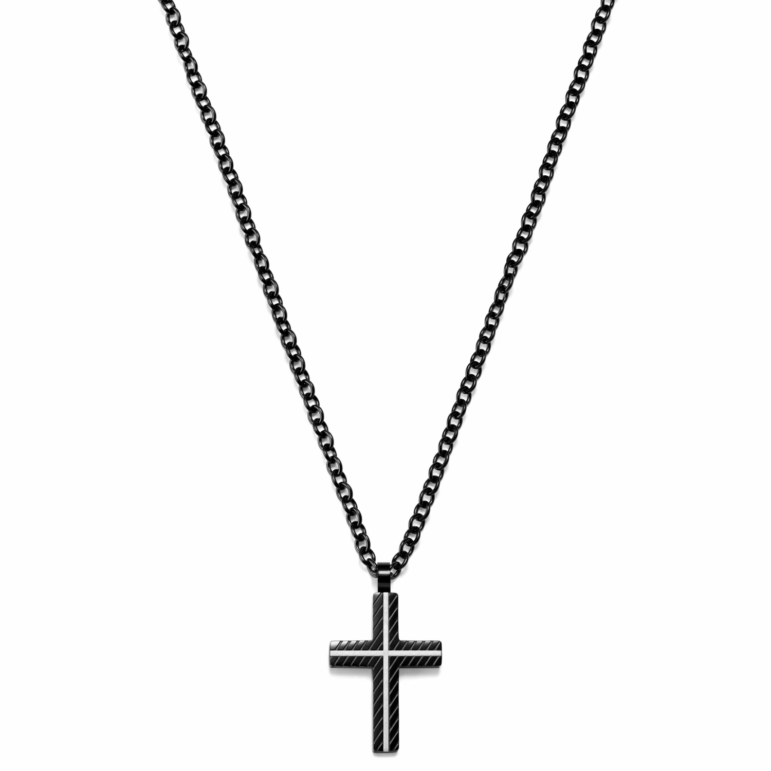 Lucleon Black Stainless Steel With Black & White Cross Cable Chain Necklace 4 Lucleon Black Stainless Steel With Black & White Cross Cable Chain Necklace - Image 2