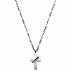 Lucleon Silver-Tone Stainless Steel With Cross & Ring Cable Chain Necklace 10 Lucleon Silver-Tone Stainless Steel With Cross & Ring Cable Chain Necklace -MEN NECKLACES shop bgkjy