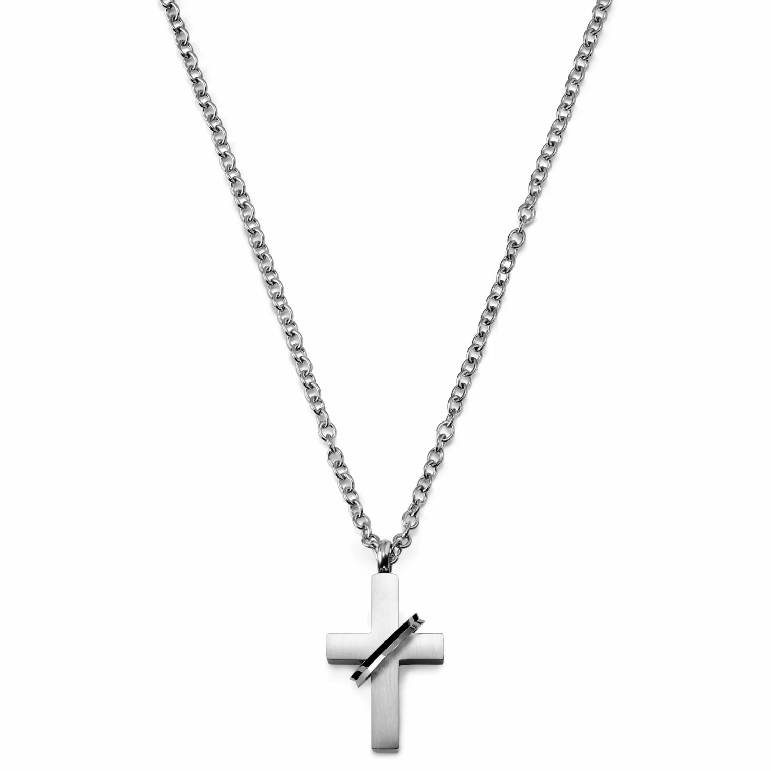Lucleon Silver-Tone Stainless Steel With Cross & Ring Cable Chain Necklace 5 Lucleon Silver-Tone Stainless Steel With Cross & Ring Cable Chain Necklace - Image 3