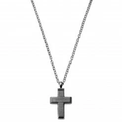Lucleon Silver-Tone Cross Necklace with Geometric Pattern -MEN NECKLACES shop bhgvhv j