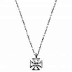 Lucleon Silver-Tone Stainless Steel Templar Cross Cable Chain Necklace -MEN NECKLACES shop bhgvjh