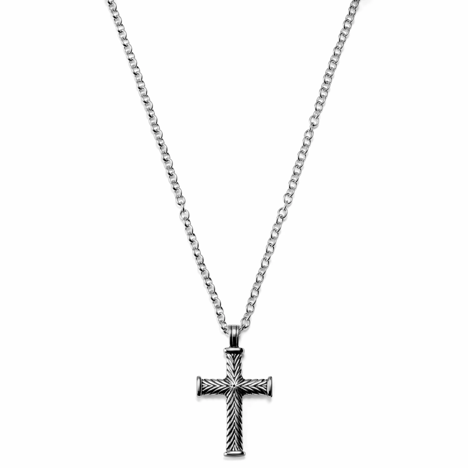 Lucleon Silver-Tone Stainless Steel With Leaf Cross Cable Chain Necklace 5 Lucleon Silver-Tone Stainless Steel With Leaf Cross Cable Chain Necklace - Image 3