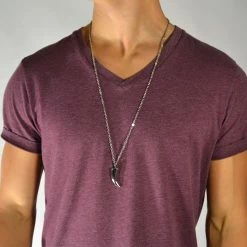 Fort Tempus Silver-Tone Stainless Steel Curved Tooth Cable Chain Necklace -MEN NECKLACES shop buet s lvtand sta lhalsk de