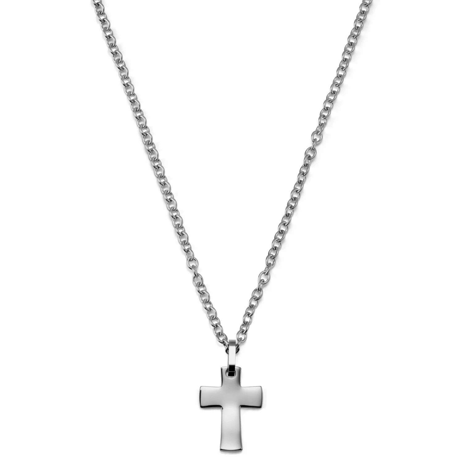Lucleon Silver-Tone Stainless Steel Unique Curvy Cross Cable Chain Necklace 5 Lucleon Silver-Tone Stainless Steel Unique Curvy Cross Cable Chain Necklace - Image 3