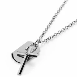 Lucleon Silver-Tone Stainless Steel Dog Tag & Cross Cable Chain Necklace -MEN NECKLACES shop chgvutkfgtygu