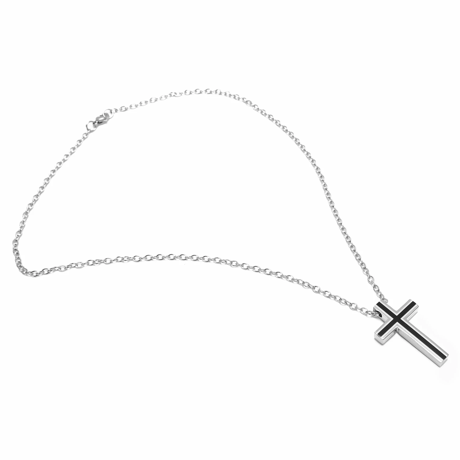 Fort Tempus Silver-Tone & Black Stainless Steel Framed Cross Cable Chain Necklace 5 Fort Tempus Silver-Tone & Black Stainless Steel Framed Cross Cable Chain Necklace - Image 3