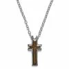 Lucleon Silver-Tone Stainless Steel & Brown Cross Cable Chain Necklace -MEN NECKLACES shop coppercross1