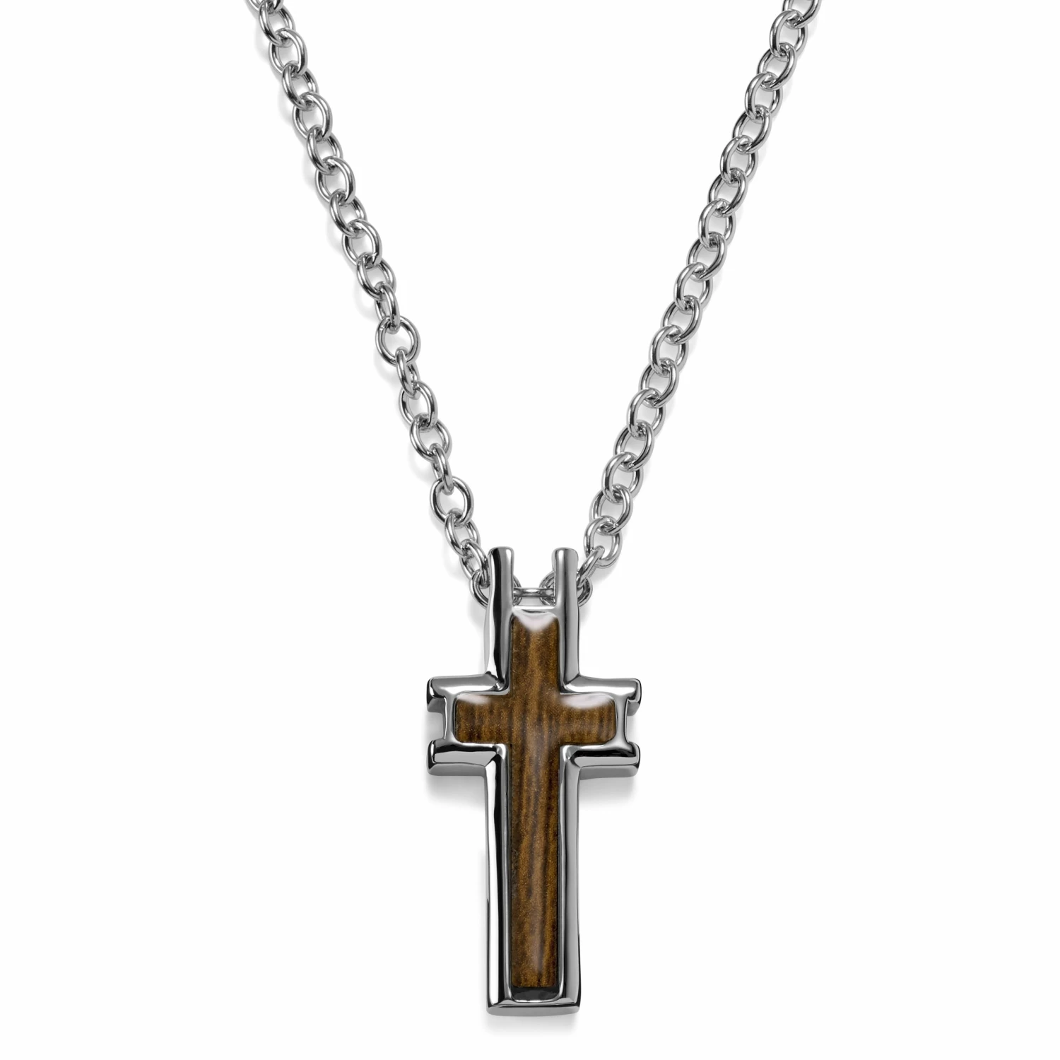 Lucleon Silver-Tone Stainless Steel & Brown Cross Cable Chain Necklace 3 Lucleon Silver-Tone Stainless Steel & Brown Cross Cable Chain Necklace