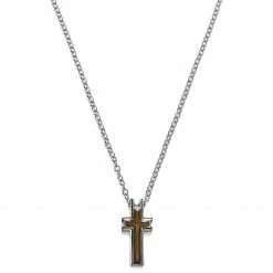 Lucleon Silver-Tone Stainless Steel & Brown Cross Cable Chain Necklace 10 Lucleon Silver-Tone Stainless Steel & Brown Cross Cable Chain Necklace -MEN NECKLACES shop coppercross3