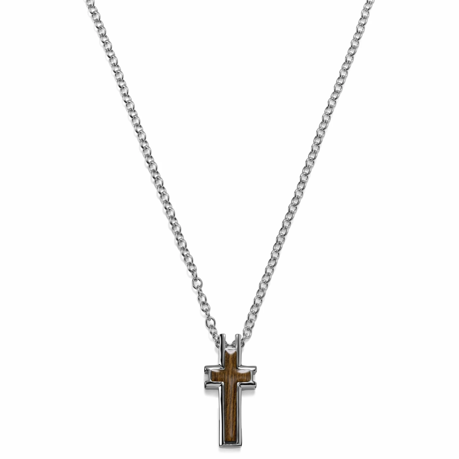 Lucleon Silver-Tone Stainless Steel & Brown Cross Cable Chain Necklace 5 Lucleon Silver-Tone Stainless Steel & Brown Cross Cable Chain Necklace - Image 3