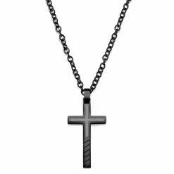 Lucleon Gunmetal Stainless Steel With Inlined Cross Cable Chain Necklace