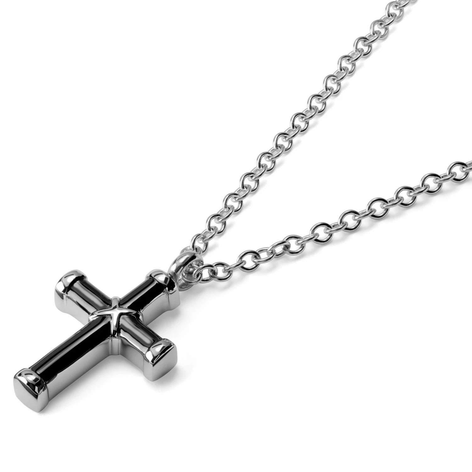 Lucleon Silver-Tone Stainless Steel With Smooth Black Cross Cable Chain Necklace 4 Lucleon Silver-Tone Stainless Steel With Smooth Black Cross Cable Chain Necklace - Image 2