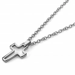 Lucleon Silver-Tone Stainless Steel Hollow Cross Cable Chain Necklace -MEN NECKLACES shop cvyjhj 1