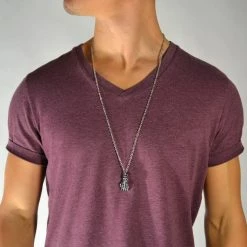 Fort Tempus Silver-Tone Stainless Steel Dead Man's Hand Cable Chain Necklace -MEN NECKLACES shop d dningeha nd sta lhalsk de