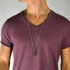 Fort Tempus Silver-Tone Stainless Steel Skulls Pattern Bullet Cable Chain Necklace -MEN NECKLACES shop d dningehoved patron sta lhalsk de