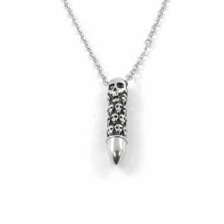 Fort Tempus Silver-Tone Stainless Steel Skulls Pattern Bullet Cable Chain Necklace