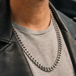 Fort Tempus 10 mm Silver-Tone Stainless Steel With Unique Lock Cuban Chain Necklace -MEN NECKLACES shop dsc5218 bm