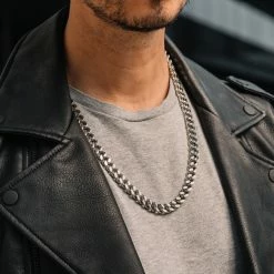 Fort Tempus 10 mm Silver-Tone Stainless Steel With Unique Lock Cuban Chain Necklace -MEN NECKLACES shop dsc5218 sq