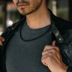 Collin Rowe 5 mm Black Leather Woven Necklace -MEN NECKLACES shop dsc5877hover 1