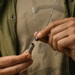 Fort Tempus Silver-Tone Stainless Steel Secret Compartment with Cross Cable Chain Necklace -MEN NECKLACES shop dsc6103 h